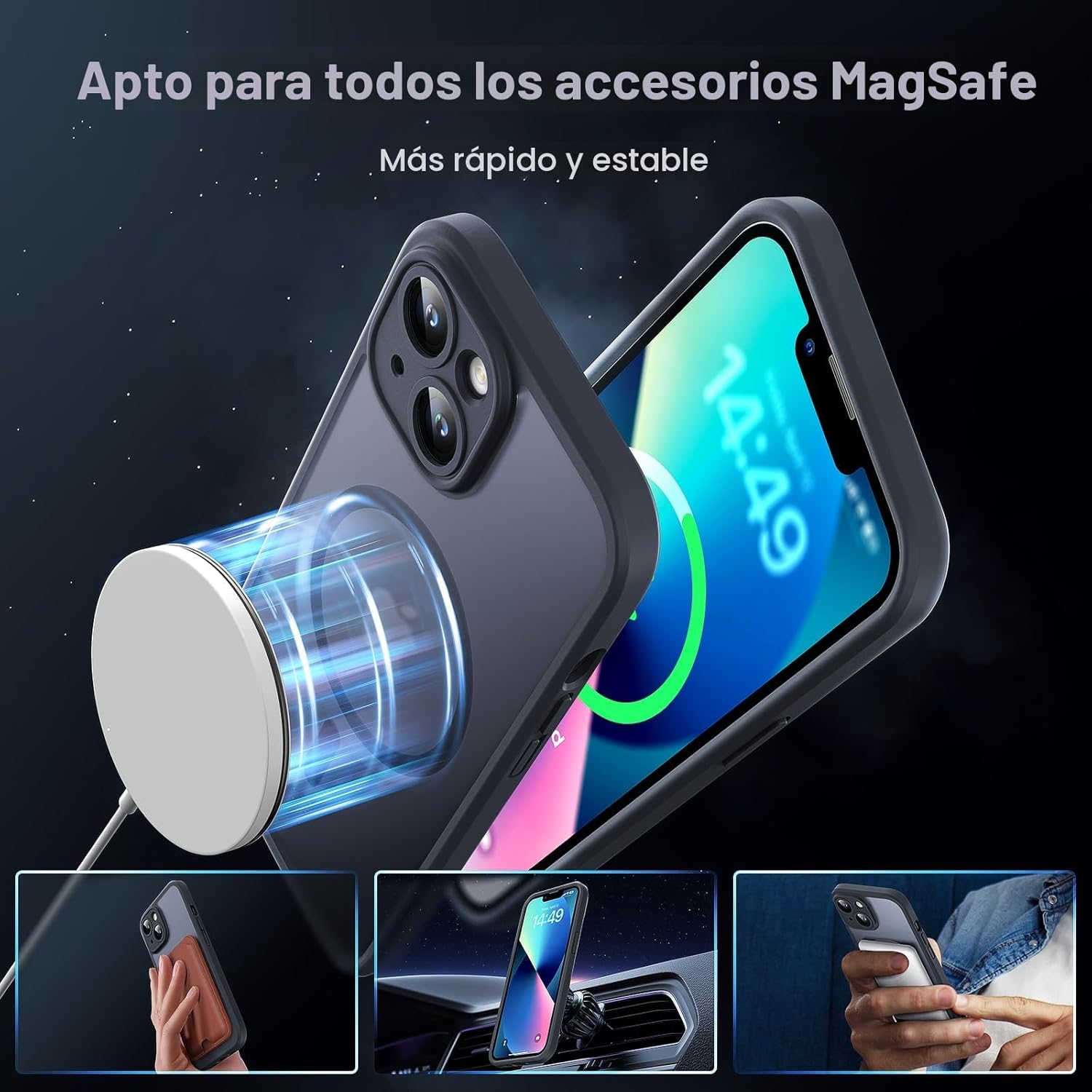 TOCOL Funda para iPhone 13, Funda Magnética para iPhone 13 6,1 Pulgadas [Protección Lente Cámara] [Protección Militar] Translúcida Mate Trasera, Titanio Negro - 3