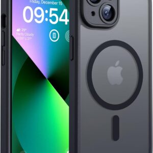 TOCOL Funda para iPhone 13, Funda Magnética para iPhone 13 6,1 Pulgadas [Protección Lente Cámara] [Protección Militar] Translúcida Mate Trasera, Titanio Negro