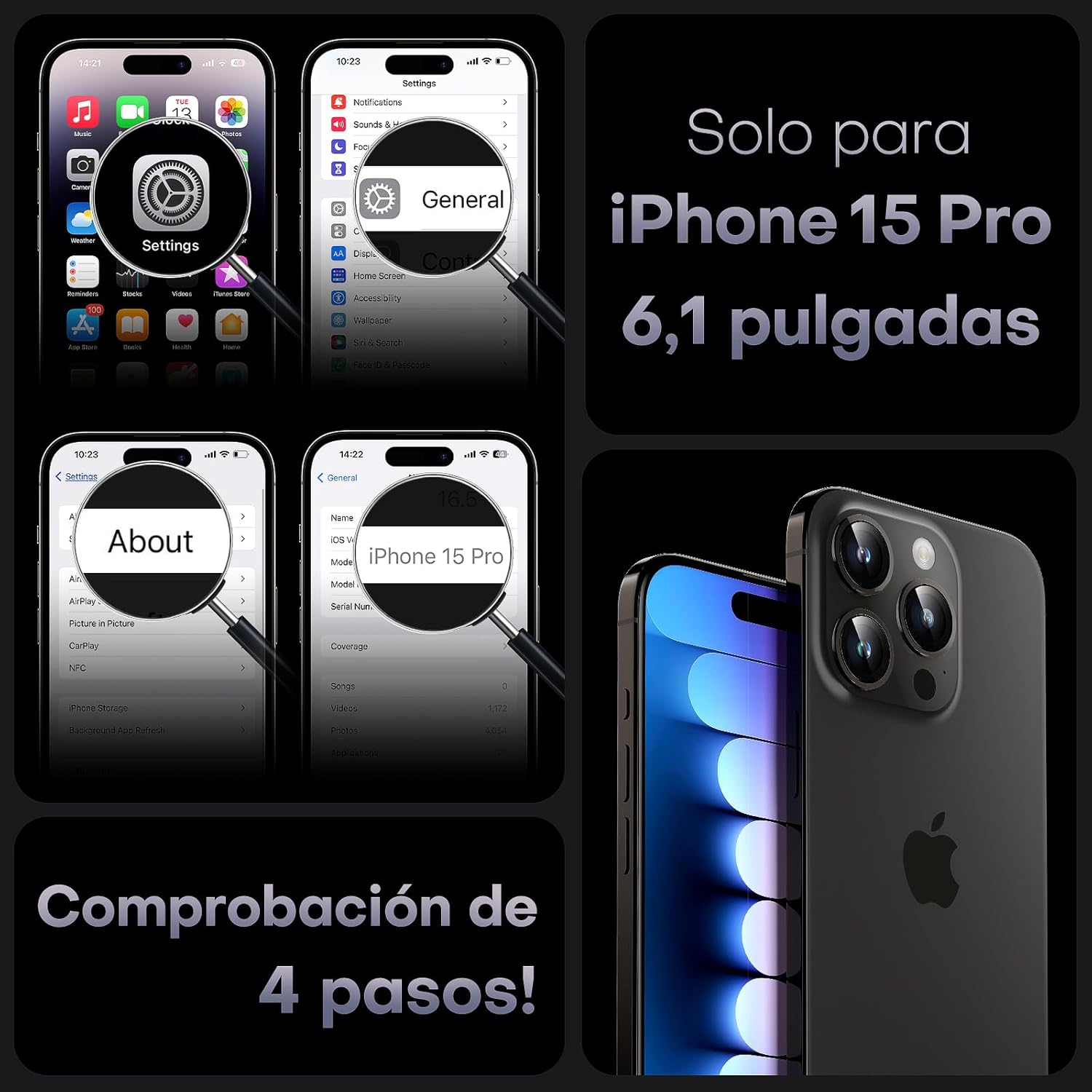 TOCOL Funda para iPhone 15 Pro, Funda Magnética para iPhone 15 Pro 6,1 Pulgadas [Protección Lente Cámara] [Protección Militar] Translúcida Mate Trasera, Black - 2