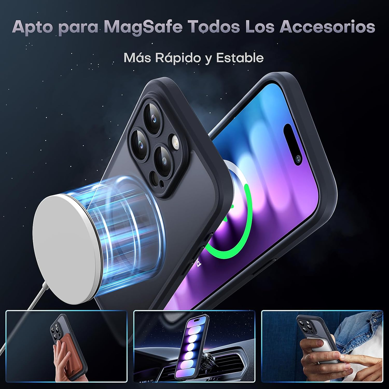 TOCOL Funda para iPhone 15 Pro, Funda Magnética para iPhone 15 Pro 6,1 Pulgadas [Protección Lente Cámara] [Protección Militar] Translúcida Mate Trasera, Black - 3