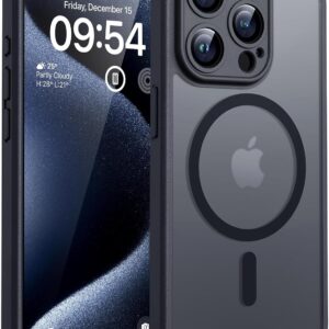 TOCOL Funda para iPhone 15 Pro, Funda Magnética para iPhone 15 Pro 6,1 Pulgadas [Protección Lente Cámara] [Protección Militar] Translúcida Mate Trasera, Black