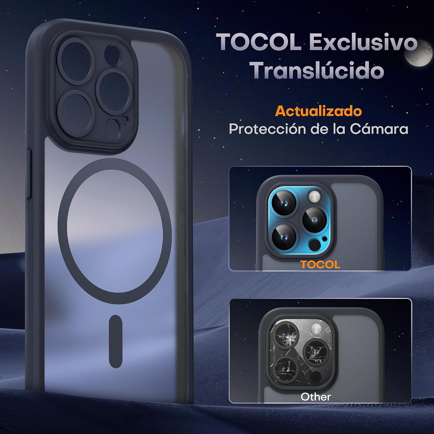 TOCOL Funda para iPhone 15 Pro, Funda Magnética para iPhone 15 Pro 6,1 Pulgadas [Protección Lente Cámara] [Protección Militar] Translúcida Mate Trasera, Black - 6