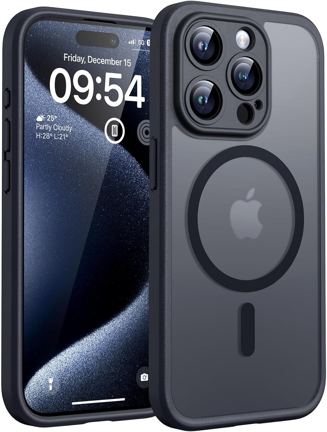 TOCOL Funda para iPhone 15 Pro, Funda Magnética para iPhone 15 Pro 6,1 Pulgadas [Protección Lente Cámara] [Protección Militar] Translúcida Mate Trasera, Black - 1