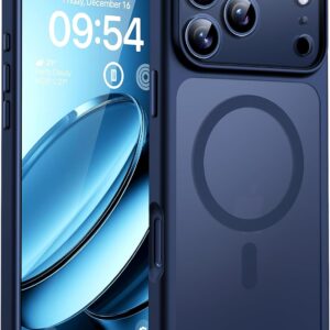 TOCOL Funda para iPhone 17 Pro MAX, Protección Lente Cámara, Anillo Magnético Integrado, Compatible con Magsafe, Protección contra Caídas, Translúcida Mate Trasera, Azul Marino