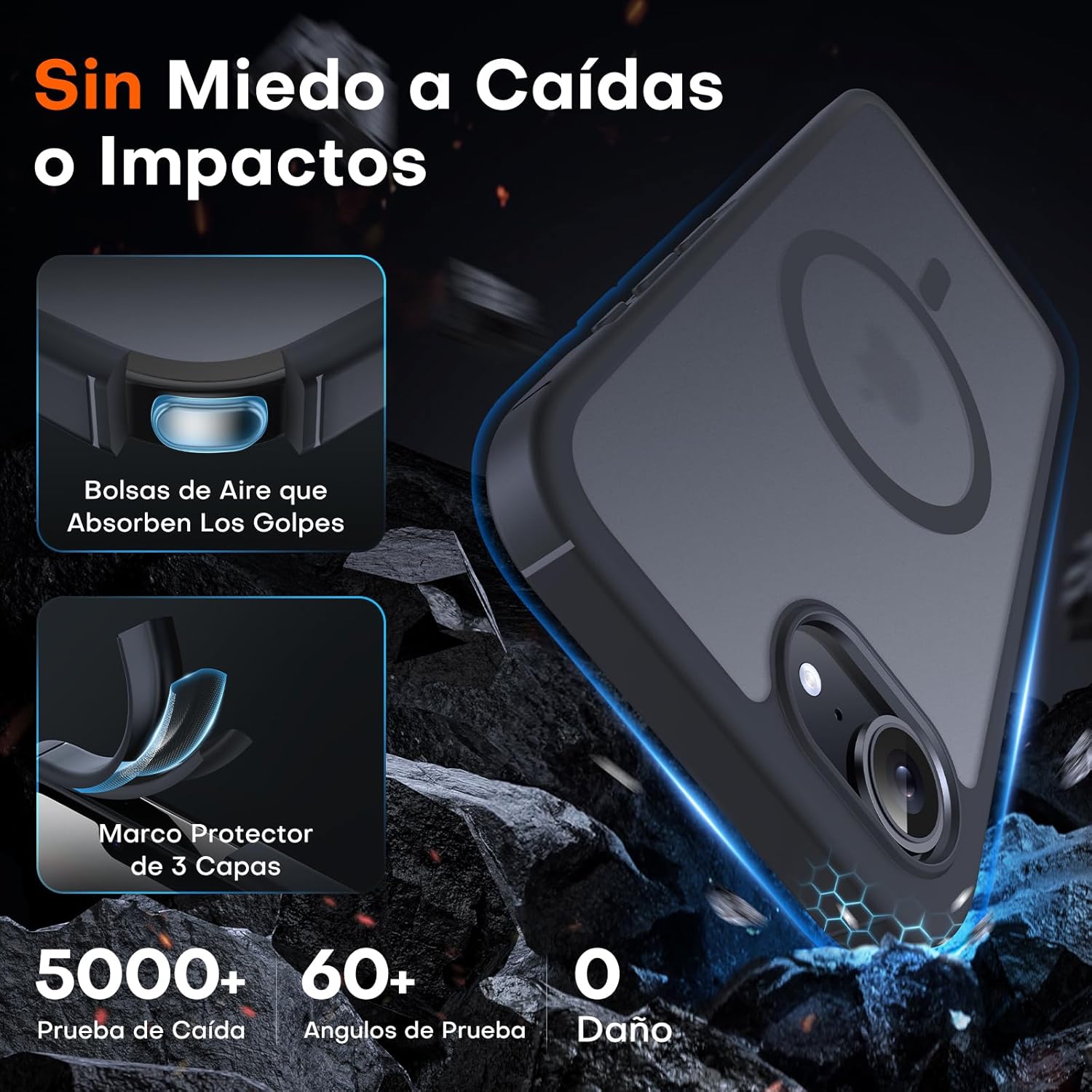 TOCOL Funda para iPhone 17e, Protección Lente Cámara, Compatible con MagSafe, Protección contra Caídas, Translúcida Mate Trasera, para iPhone 17 e 6.1 Pulgadas, Titanio Negro - 4