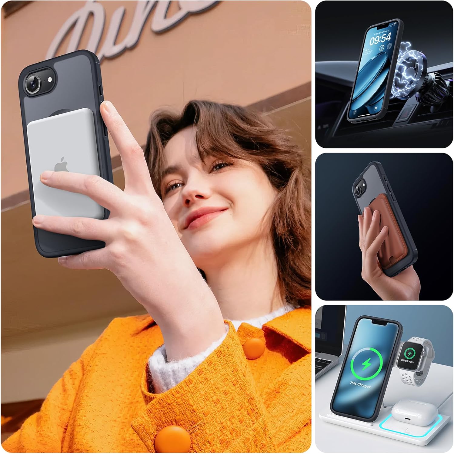 TOCOL Funda para iPhone 17e, Protección Lente Cámara, Compatible con MagSafe, Protección contra Caídas, Translúcida Mate Trasera, para iPhone 17 e 6.1 Pulgadas, Titanio Negro - 6