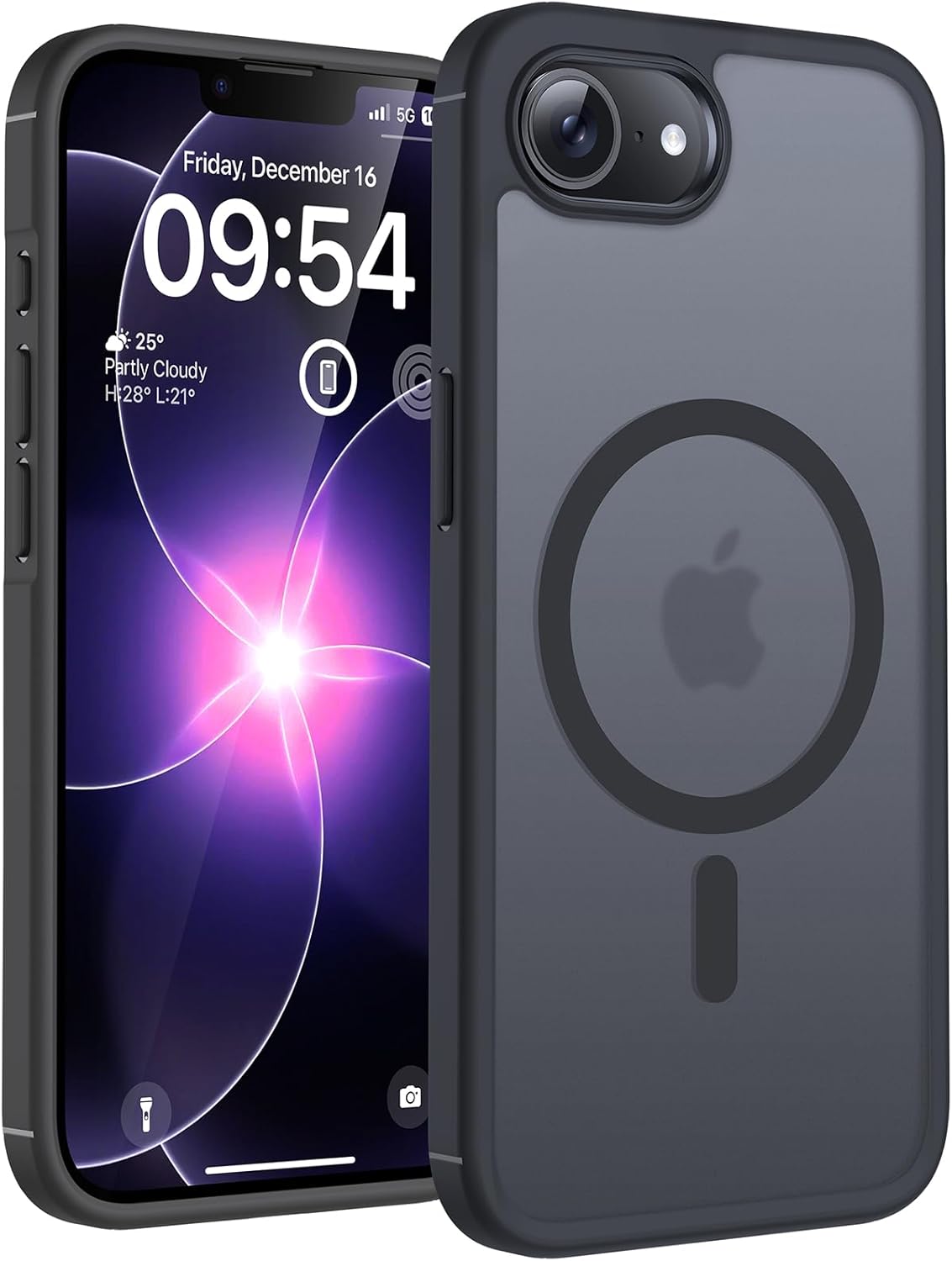 TOCOL Funda para iPhone 17e, Protección Lente Cámara, Compatible con MagSafe, Protección contra Caídas, Translúcida Mate Trasera, para iPhone 17 e 6.1 Pulgadas, Titanio Negro - 1