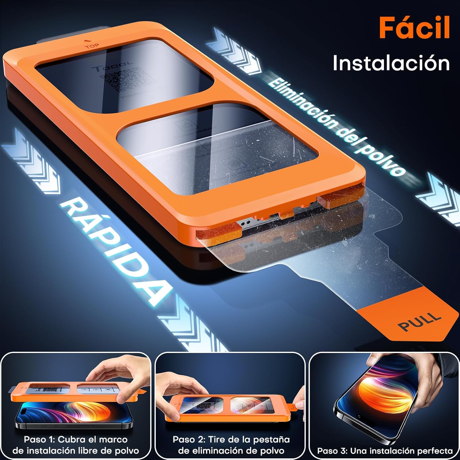 TOCOL Protector Pantalla para iPhone 16, Alineación Automática para Una Instalación Rápida, Cristal Templado de Dureza 9H Inastillable, HD Transparente, 2 Piezas - 4