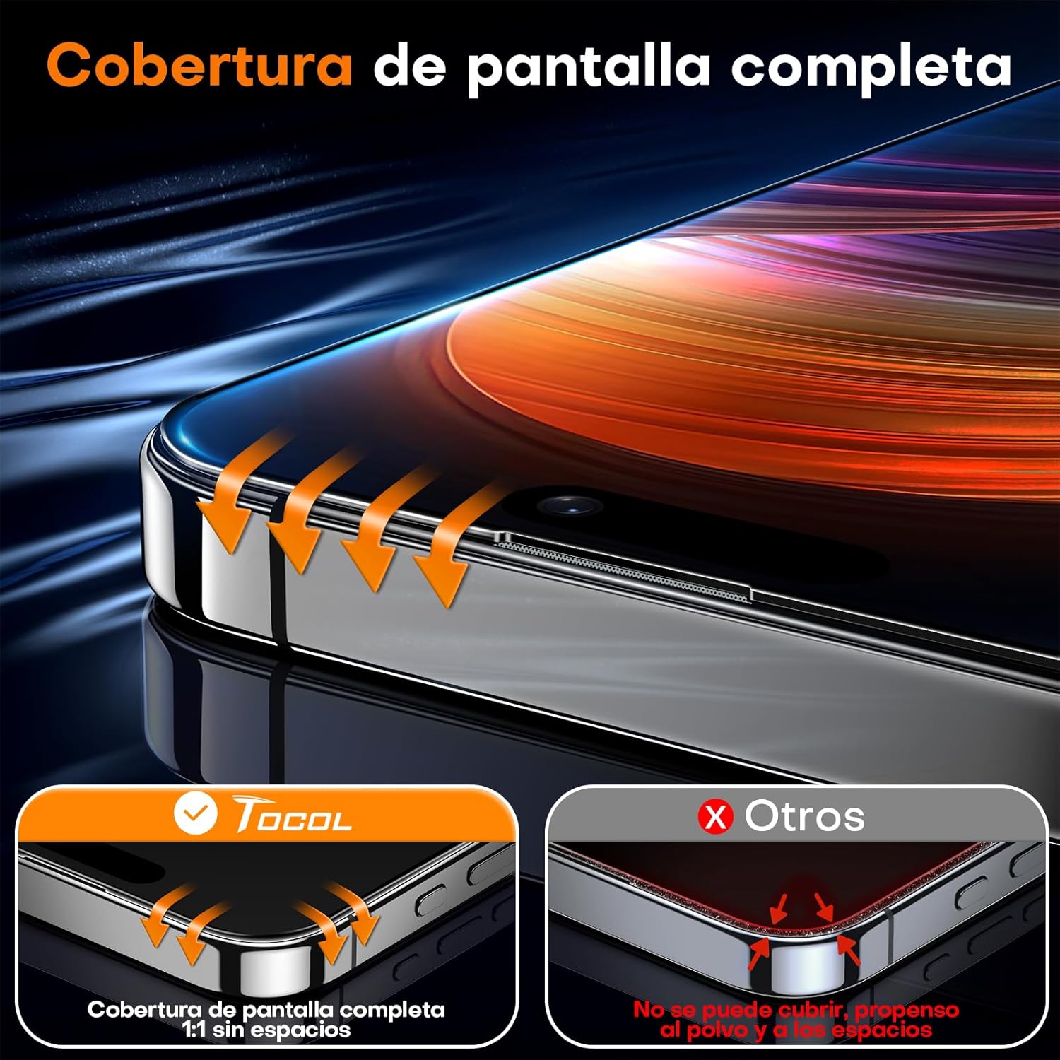 TOCOL Protector Pantalla para iPhone 16, Alineación Automática para Una Instalación Rápida, Cristal Templado de Dureza 9H Inastillable, HD Transparente, 2 Piezas - 5