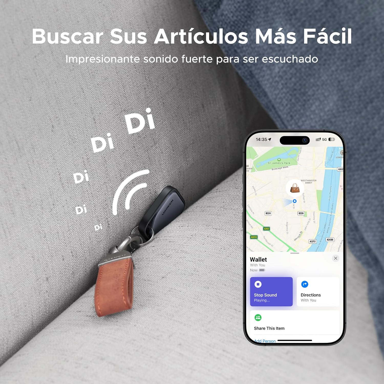 UGREEN FineTrack Smart Finder Localizador Bluetooth SmartTag Tracker Soporte iOS Rastreador para Llaves Equipaje Cartera Bicicleta Mochila Bolso, 2 Años de Batería(4 Piezas) - 4