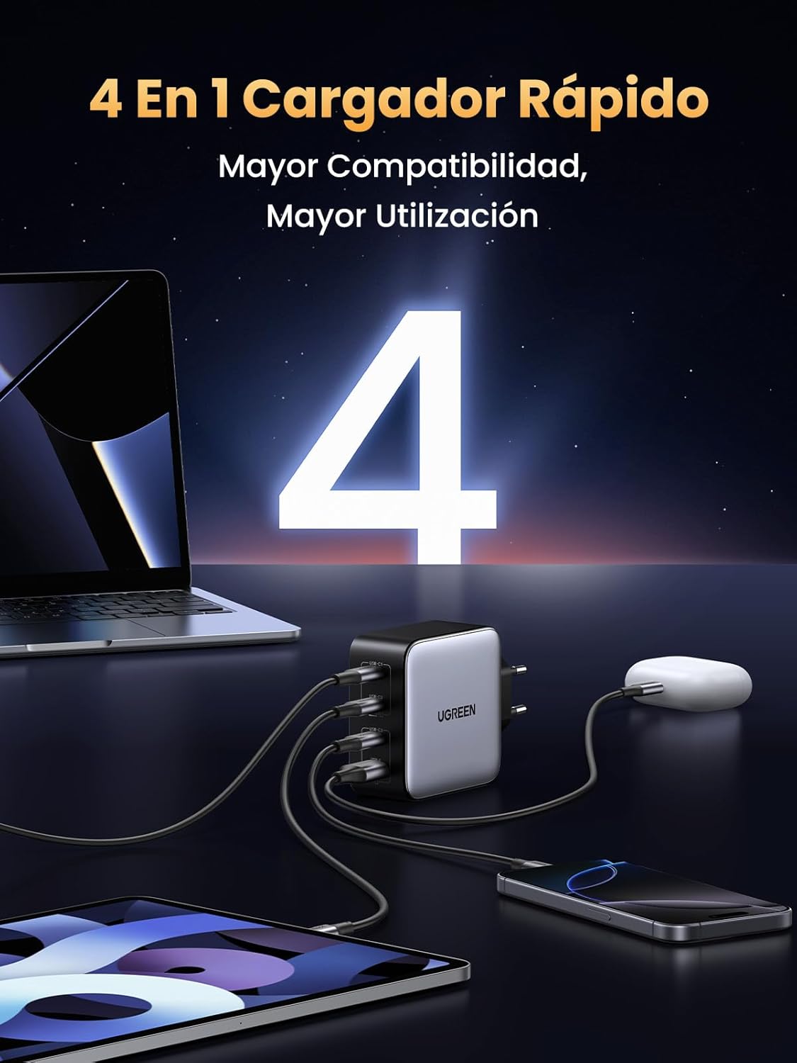 UGREEN Nexode Cargador USB C 100 W, Carga Rápida Multidispositivo con 4 Puertos, Compatible con Samsung Galaxy S25/S24/S23,iPhone 17 Pro MAX Air/16/15/14/13, MacBook Pro/Air, iPad y Steam Deck - 2