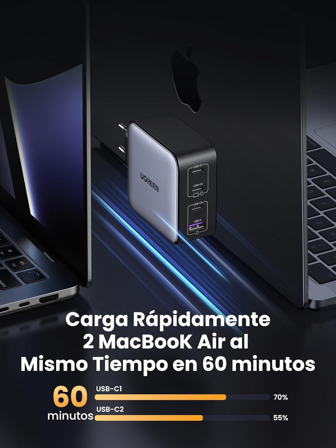 UGREEN Nexode Cargador USB C 100 W, Carga Rápida Multidispositivo con 4 Puertos, Compatible con Samsung Galaxy S25/S24/S23,iPhone 17 Pro MAX Air/16/15/14/13, MacBook Pro/Air, iPad y Steam Deck - 4