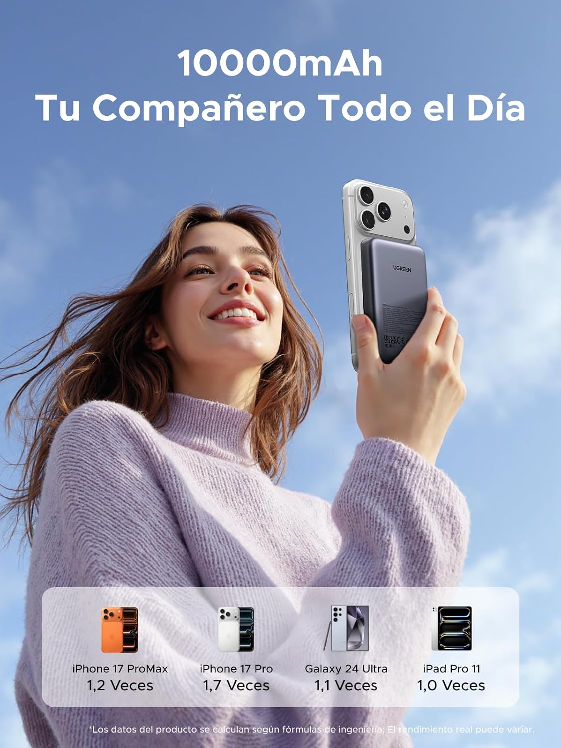 UGREEN Nexode Power Bank Inalámbrico Magnético 10000mAh con Carga Rápida USB C 20W PD QC 3.0, Cargador Portátil Compatible con iPhone 17 Pro MAX Air 16 15 14 13 12 Mini Plus Pro MAX (Negro) - 2