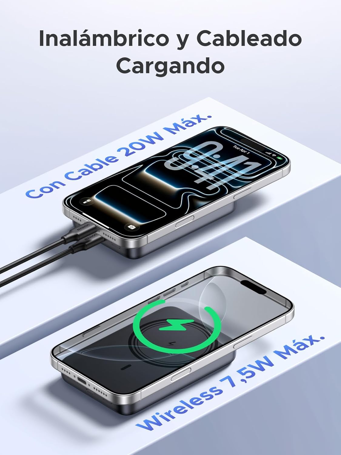 UGREEN Nexode Power Bank Inalámbrico Magnético 10000mAh con Carga Rápida USB C 20W PD QC 3.0, Cargador Portátil Compatible con iPhone 17 Pro MAX Air 16 15 14 13 12 Mini Plus Pro MAX (Negro) - 3