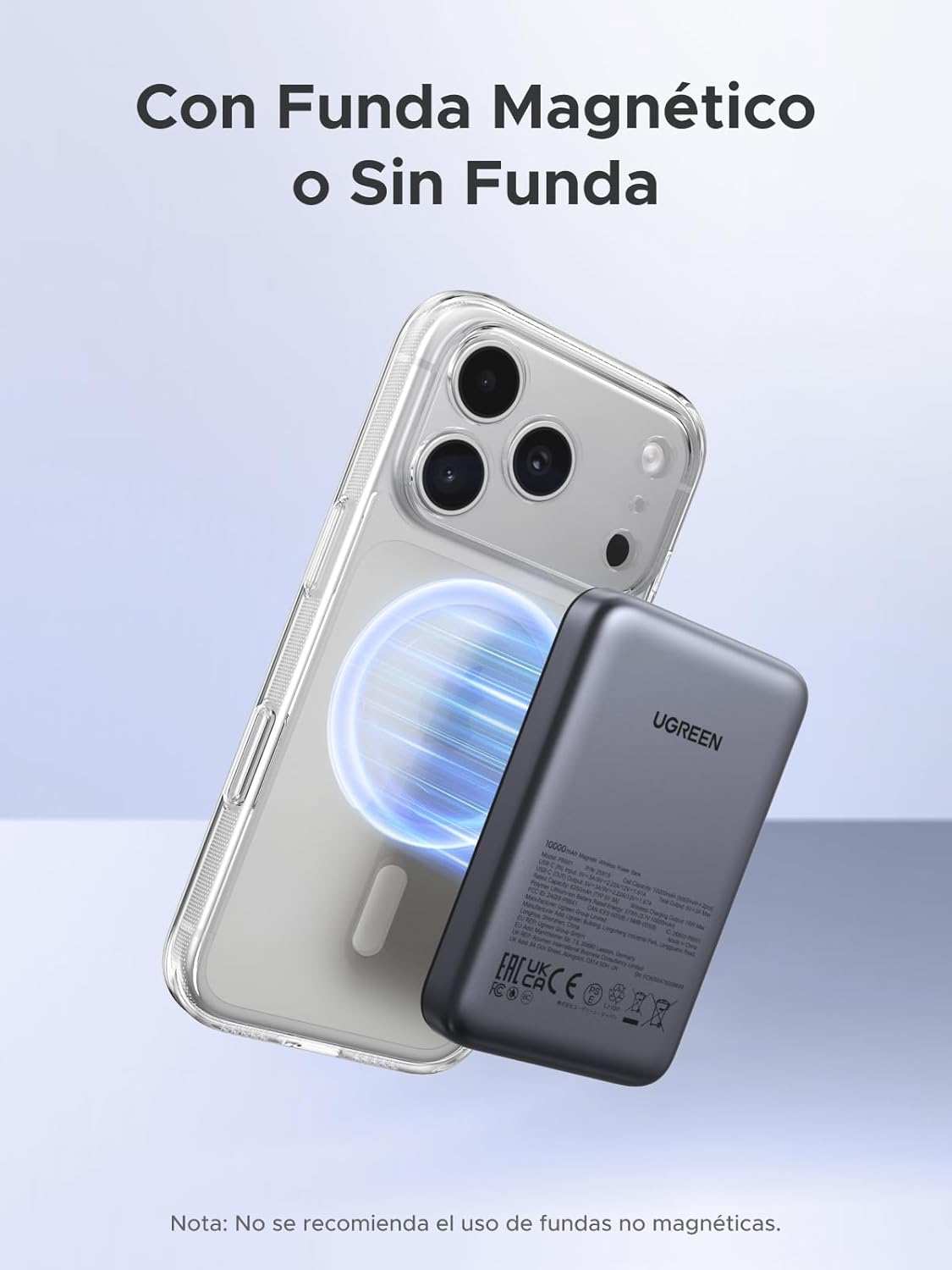 UGREEN Nexode Power Bank Inalámbrico Magnético 10000mAh con Carga Rápida USB C 20W PD QC 3.0, Cargador Portátil Compatible con iPhone 17 Pro MAX Air 16 15 14 13 12 Mini Plus Pro MAX (Negro) - 4