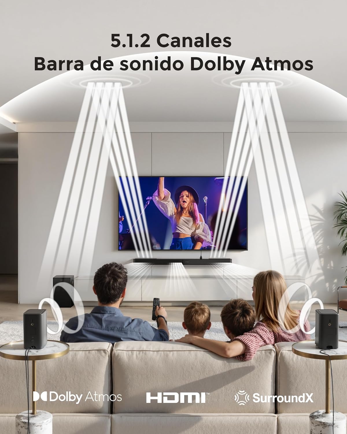 ULTIMEA 5.1.2ch Barra de Sonido con Dolby Atmos, Altavoces Superiores Up-Firing, Subwoofer Inalámbrico y 2 Traseros, 460W, HDMI eARC, BT 5.4, Sistema de Cine en Casa Skywave F40 Boom - 2