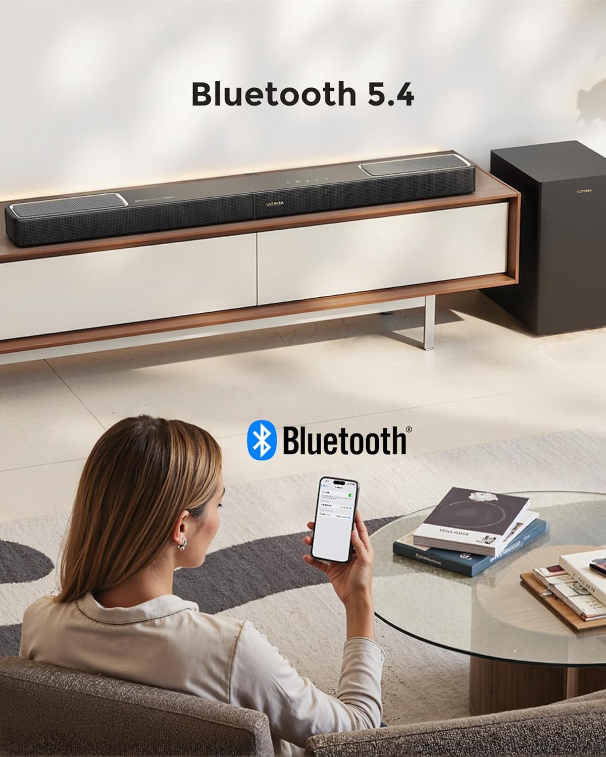 ULTIMEA 5.1.2ch Barra de Sonido con Dolby Atmos, Altavoces Superiores Up-Firing, Subwoofer Inalámbrico y 2 Traseros, 460W, HDMI eARC, BT 5.4, Sistema de Cine en Casa Skywave F40 Boom - 5