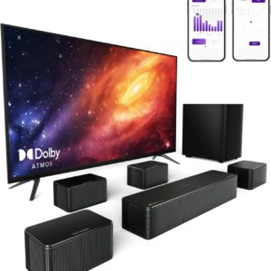 ULTIMEA 7.1ch Barra de Sonido con Dolby Atmos, 3D Sonido Envolvente, Control por App, Barra Sonido TV con Subwoofer Inalámbrico y 4 Altavoces con Cable, 460W, Bluetooth 5.3, 6 Modos EQ, Poseidon D80