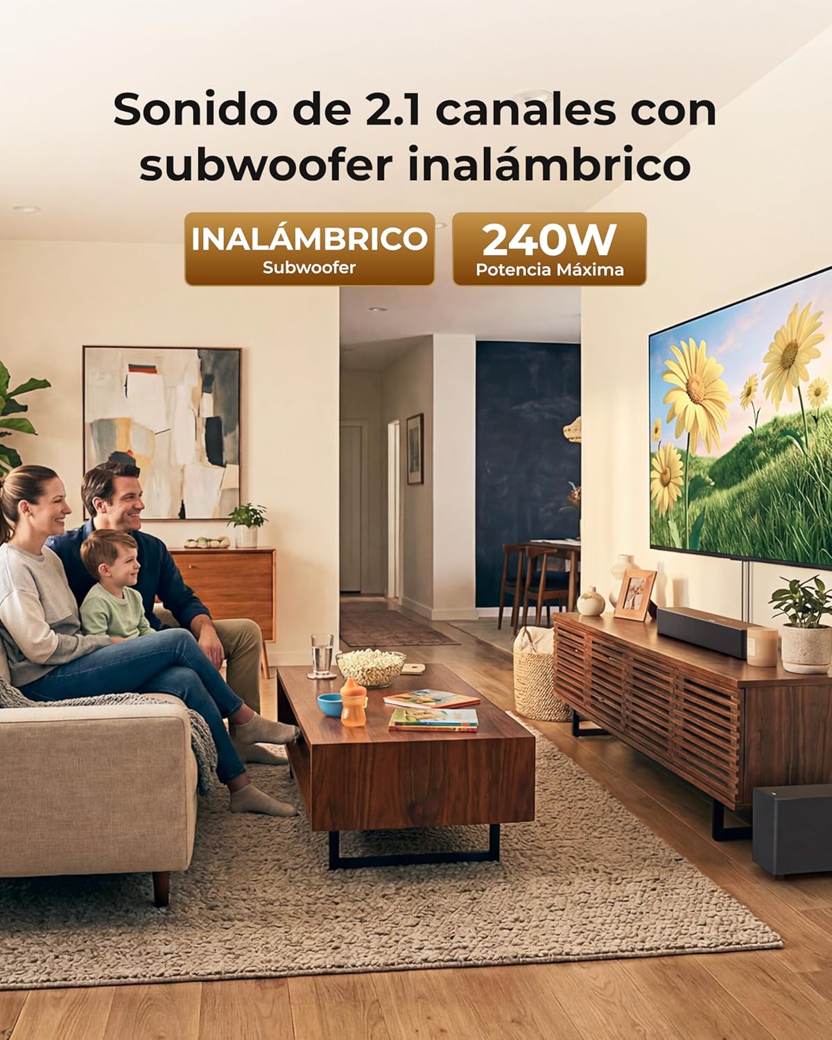 ULTIMEA Barra de Sonido 2.1 con Subwoofer Inalámbrico, VoiceMX y BassMX, Control por App, 240W Potencia Máxima para Smart TV, Graves Ajustables, HDMI, Óptico, Bluetooth 6.0, Poseidon M30(Modelo 2026) - 2