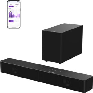 ULTIMEA Barra de Sonido 2.1 con Subwoofer Inalámbrico, VoiceMX y BassMX, Control por App, 240W Potencia Máxima para Smart TV, Graves Ajustables, HDMI, Óptico, Bluetooth 6.0, Poseidon M30(Modelo 2026)