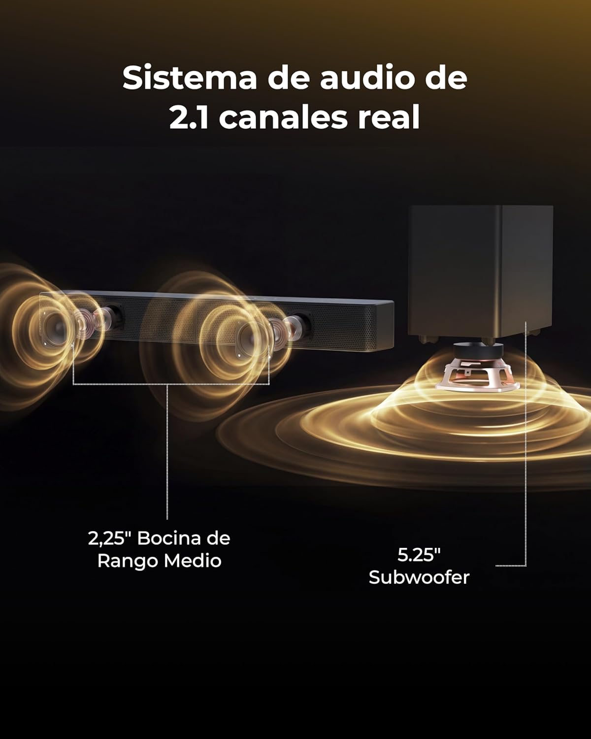 ULTIMEA Barra de Sonido 2.1 con Subwoofer Inalámbrico, VoiceMX y BassMX, Control por App, 240W Potencia Máxima para Smart TV, Graves Ajustables, HDMI, Óptico, Bluetooth 6.0, Poseidon M30(Modelo 2026) - 5