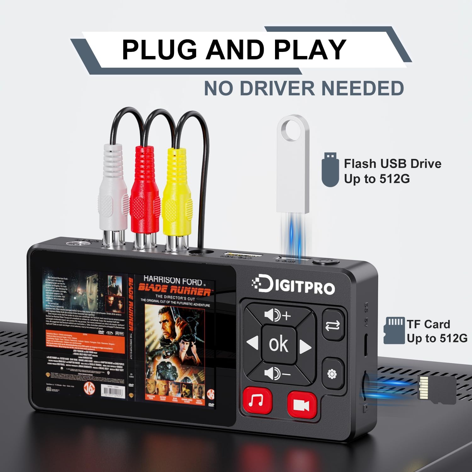 VHS to Digital Convertidor, VHS a Digital Grabador mit Remote, Convierte Grabaciones de VHS, VCR, DVR, DVD, Hi8, DV, Camcorder, Cassette Tape, Gaming Consoles a Digital - 4