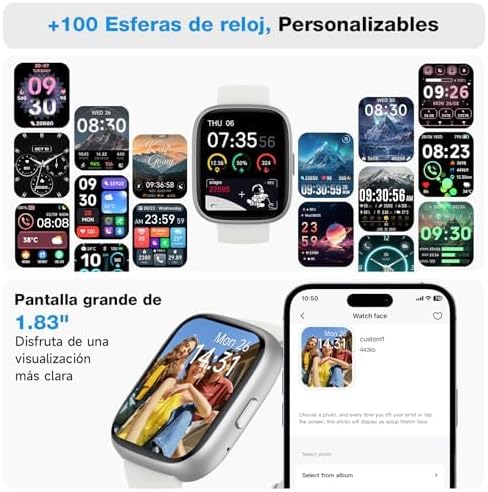 VRPEFIT Smart Watch for Women Men, Whatsapp Notifications, 1.83" HD Touchscreen with Bluetooth Calling, Heart Rate, Blood Oxygen, Sleep Monitor, 100+ Sports Modes, IP68 Waterproof for Android iOS - 6