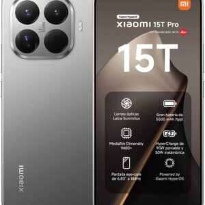 XIAOMI 15T Pro - Smartphone de 12+512GB, Lente óptica Leica Summilux, MediaTek Dimensity 9400+, Pantalla Eye Care de 6,83" 144 Hz, HyperCharge de 90W, Cargador no Incluido, Gris (Versión ES)