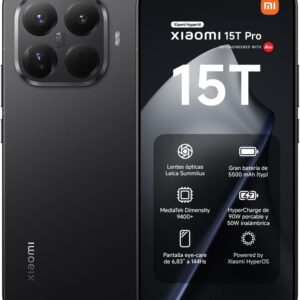 XIAOMI 15T Pro - Smartphone de 12+512GB, Lente óptica Leica Summilux, MediaTek Dimensity 9400+, Pantalla Eye Care de 6,83" 144 Hz, HyperCharge de 90W, Cargador no Incluido, Negro (Versión ES)