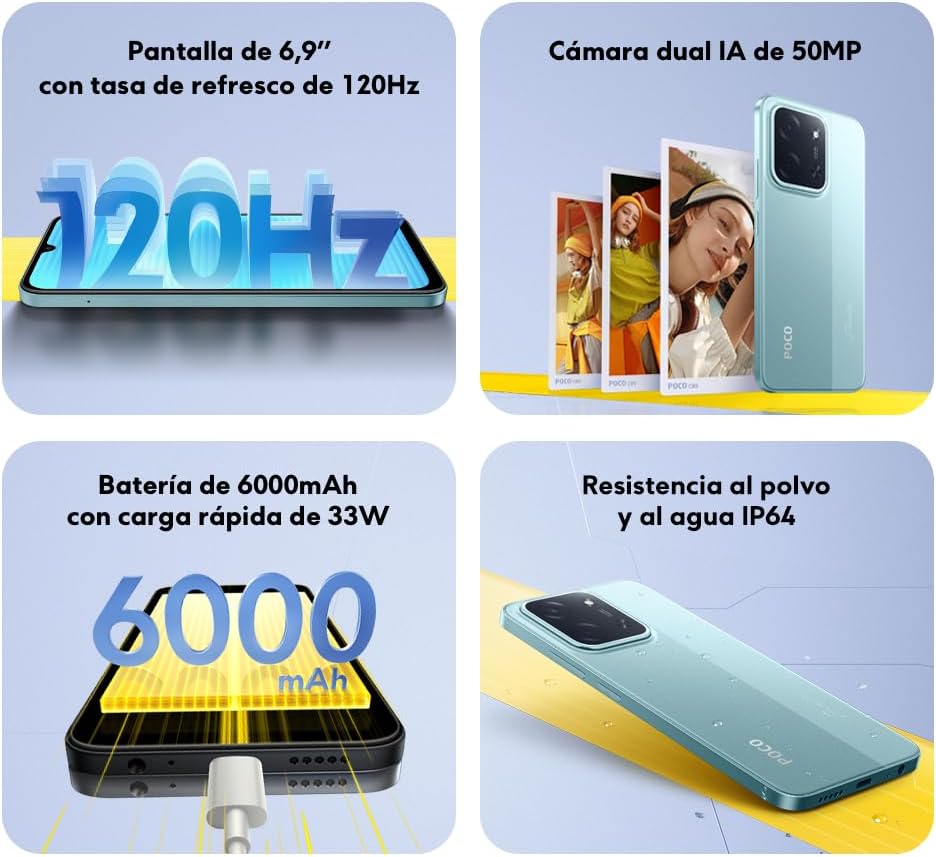 XIAOMI POCO C85 - Smartphone de 6+128GB, Cámara Dual de 50MP con AI, Pantalla inmersiva de 6,9”, Potente procesador Octa-Core, Carga rápida de 33W, 6000mAh, Cargador no Incluido, Morado (Versión ES) - 3