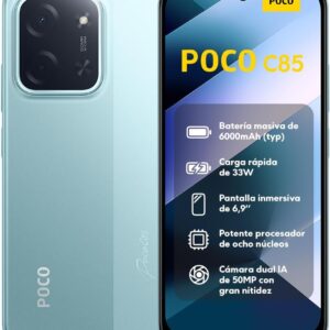 XIAOMI POCO C85 - Smartphone de 8+256GB, Cámara Dual de 50MP con AI, Pantalla inmersiva de 6,9”, Potente procesador Octa-Core, Carga rápida de 33W, 6000mAh, Cargador no Incluido, Verde (Versión ES)