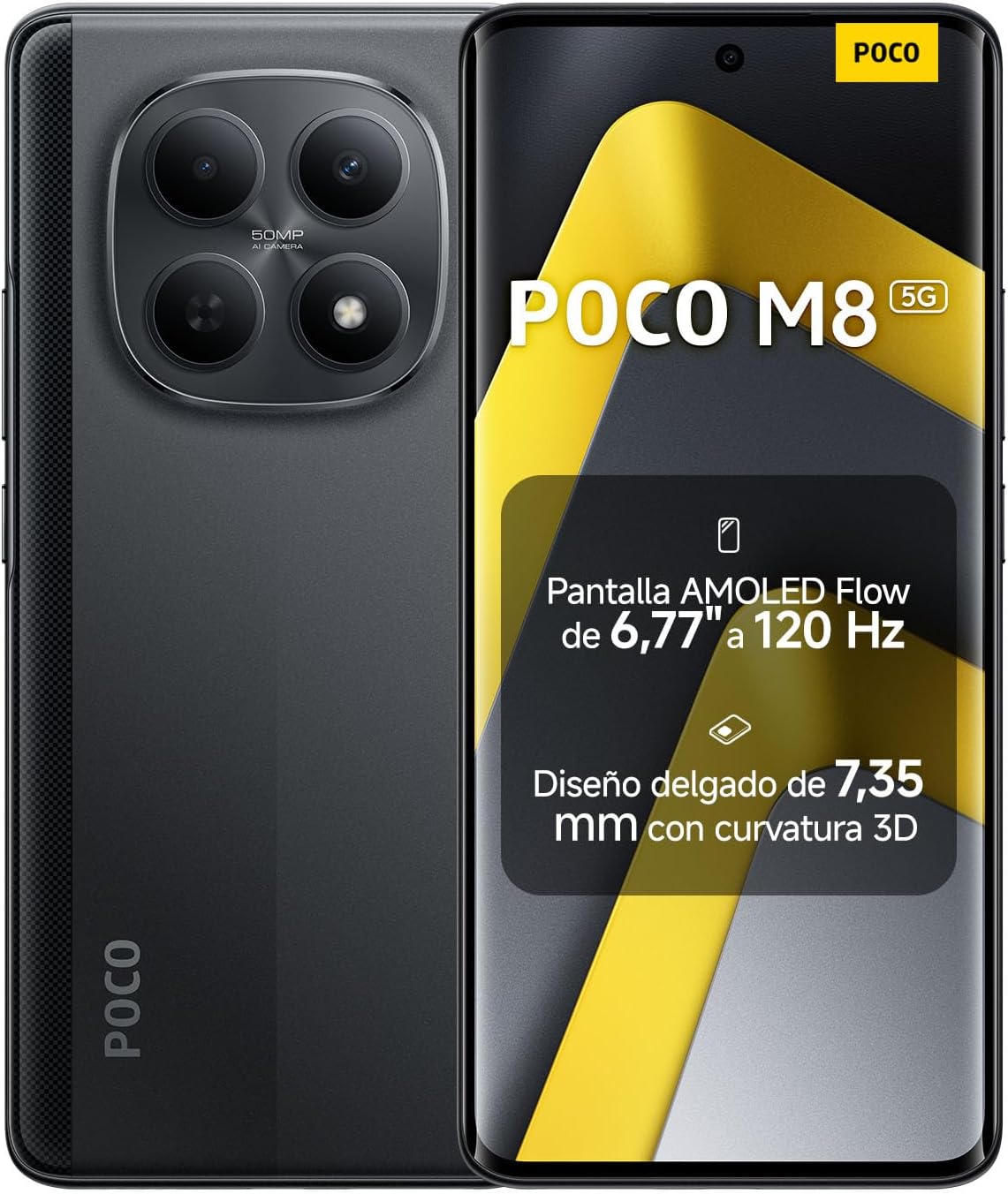 XIAOMI POCO M8 5G - Smartphone de 8+256GB, Pantalla de 6,77" 120Hz Flow AMOLED, Snapdragon 6 Gen 3, cámara Dual de 50MP IA, Carga Turbo de 45W, Cargador no Incluido, Negro (Versión ES) - 1