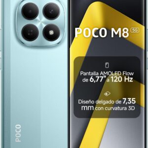 XIAOMI POCO M8 5G - Smartphone de 8+256GB, Pantalla de 6,77" 120Hz Flow AMOLED, Snapdragon 6 Gen 3, cámara Dual de 50MP IA, Carga Turbo de 45W, Cargador no Incluido, Verde (Versión ES)