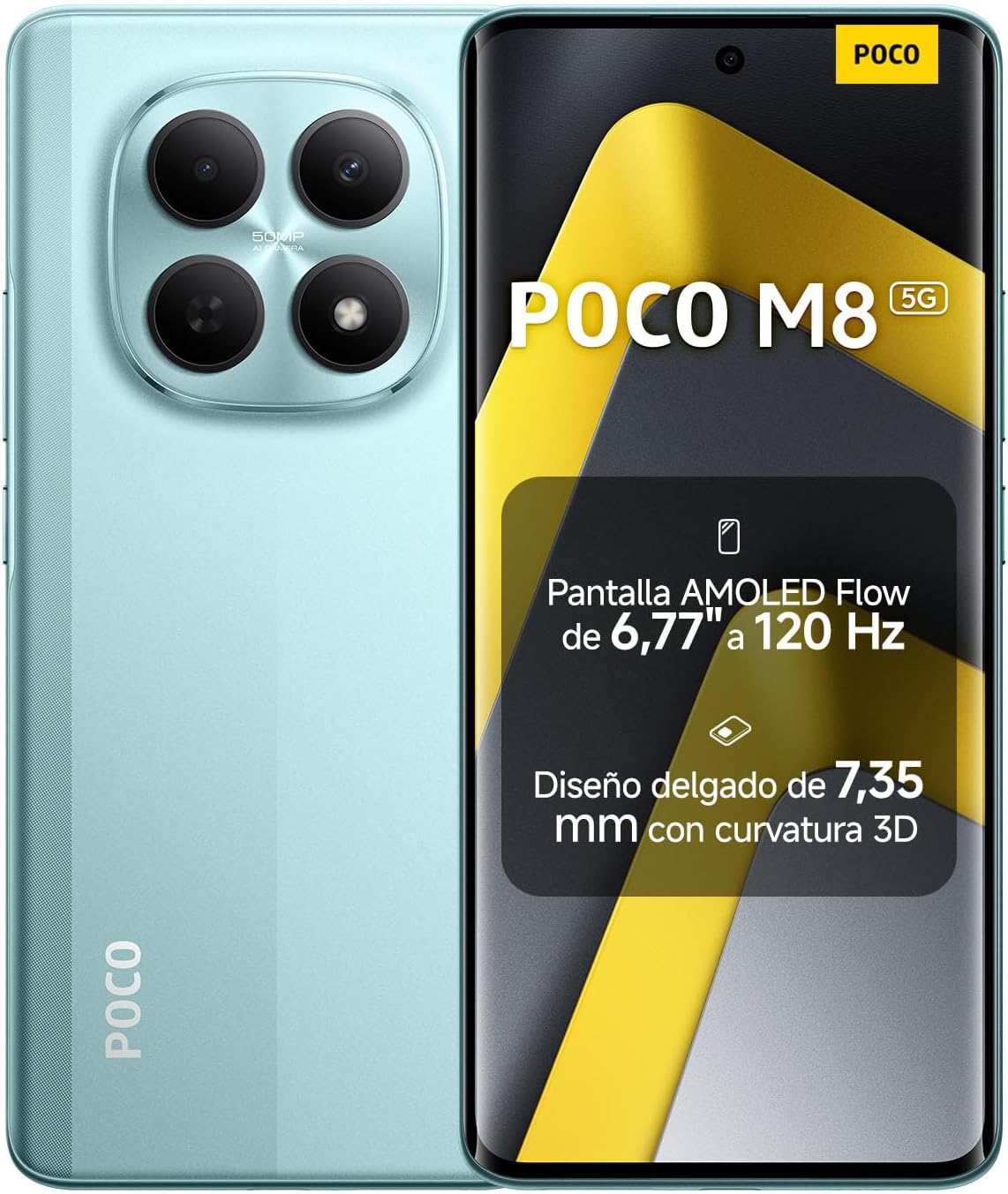 XIAOMI POCO M8 5G - Smartphone de 8+256GB, Pantalla de 6,77" 120Hz Flow AMOLED, Snapdragon 6 Gen 3, cámara Dual de 50MP IA, Carga Turbo de 45W, Cargador no Incluido, Verde (Versión ES) - 1