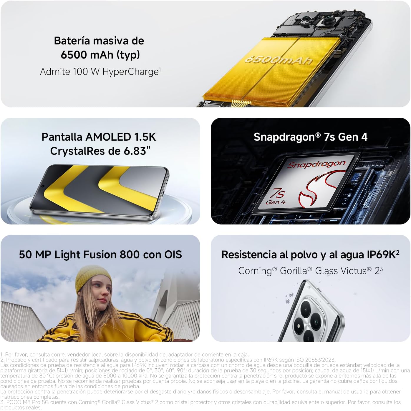 XIAOMI POCO M8 Pro 5G - Smartphone de 12+512GB, Pantalla de 6,83" 1.5K AMOLED, Snapdragon 7s Gen 4, cámara de 50MP, Hypercharge 100W, Cargador no Incluido, Plata (Versión ES) - 2