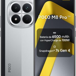 XIAOMI POCO M8 Pro 5G - Smartphone de 12+512GB, Pantalla de 6,83" 1.5K AMOLED, Snapdragon 7s Gen 4, cámara de 50MP, Hypercharge 100W, Cargador no Incluido, Plata (Versión ES)