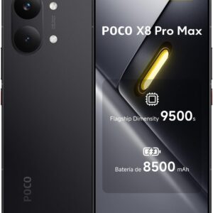 XIAOMI POCO X8 Pro MAX - Smartphone de 12+256GB, Dimensity 9500s, batería de 8500 mAh, Sensor Light Fusion 600 de 50MP con OIS, 1 año de garantía Extra, Cargador no Incluido, Negro (Versión ES)
