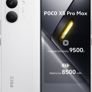 XIAOMI POCO X8 Pro MAX - Smartphone de 12+512GB, Dimensity 9500s, batería de 8500 mAh, Sensor Light Fusion 600 de 50MP con OIS, 1 año de garantía Extra, Cargador no Incluido, Blanco (Versión ES)