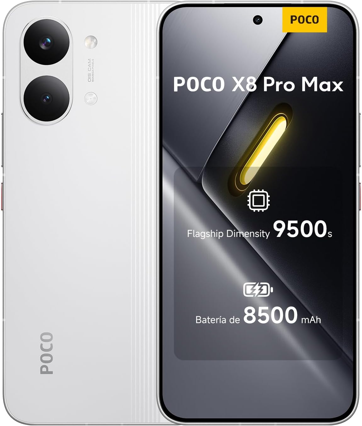 XIAOMI POCO X8 Pro MAX - Smartphone de 12+512GB, Dimensity 9500s, batería de 8500 mAh, Sensor Light Fusion 600 de 50MP con OIS, 1 año de garantía Extra, Cargador no Incluido, Blanco (Versión ES) - 1