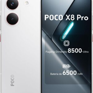 XIAOMI POCO X8 Pro - Smartphone de 8+256GB, Dimensity 8500-Ultra, batería de 6500 mAh, Sensor Sony IMX882 de 50MP con OIS, 1 año de garantía Extra, Cargador no Incluido, Blanco (Versión ES)