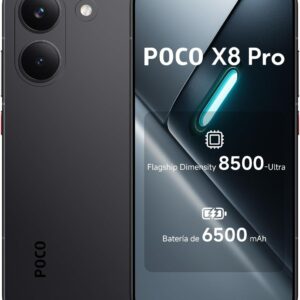 XIAOMI POCO X8 Pro - Smartphone de 8+256GB, Dimensity 8500-Ultra, batería de 6500 mAh, Sensor Sony IMX882 de 50MP con OIS, 1 año de garantía Extra, Cargador no Incluido, Negro (Versión ES)