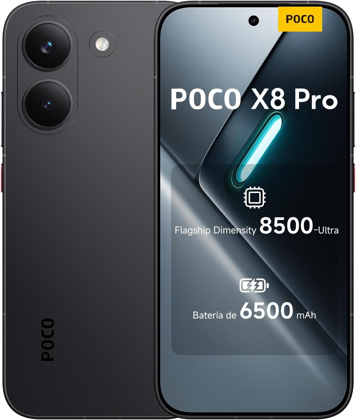 XIAOMI POCO X8 Pro - Smartphone de 8+256GB, Dimensity 8500-Ultra, batería de 6500 mAh, Sensor Sony IMX882 de 50MP con OIS, 1 año de garantía Extra, Cargador no Incluido, Negro (Versión ES) - 1