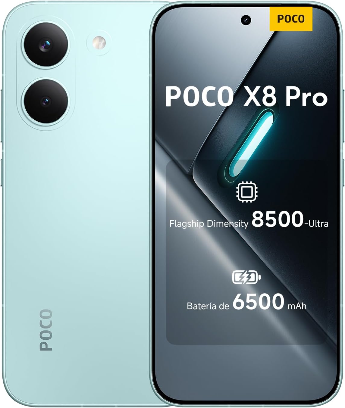 XIAOMI POCO X8 Pro - Smartphone de 8+256GB, Dimensity 8500-Ultra, batería de 6500 mAh, Sensor Sony IMX882 de 50MP con OIS, 1 año de garantía Extra, Cargador no Incluido, Verde (Versión ES) - 1