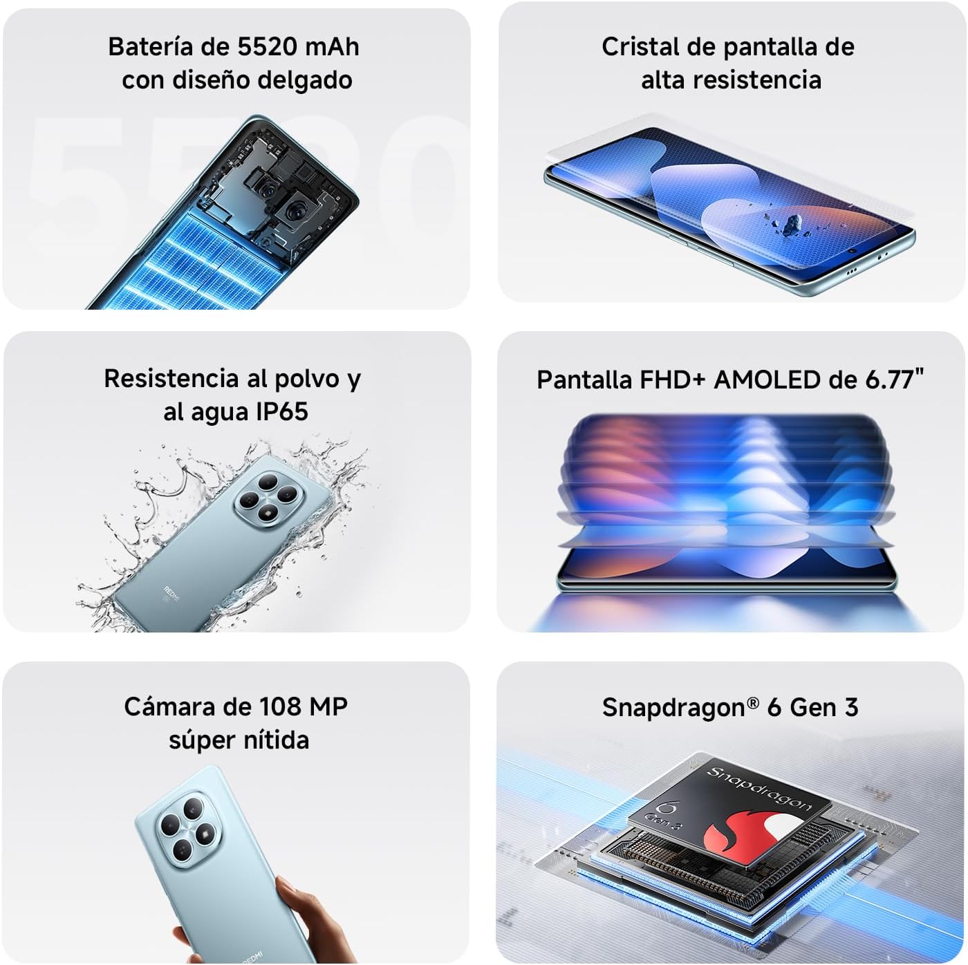 XIAOMI REDMI Note 15 5G - Smartphone de 8+256GB, Pantalla AMOLED FHD+ de 6,77", Snapdragon 6 Gen 3, cámara de 108 MP, batería de 5520 mAh, Cargador no Incluido, Morado (Versión ES) - 3