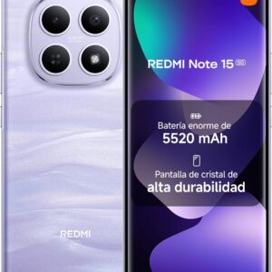 XIAOMI REDMI Note 15 5G - Smartphone de 8+256GB, Pantalla AMOLED FHD+ de 6,77", Snapdragon 6 Gen 3, cámara de 108 MP, batería de 5520 mAh, Cargador no Incluido, Morado (Versión ES)