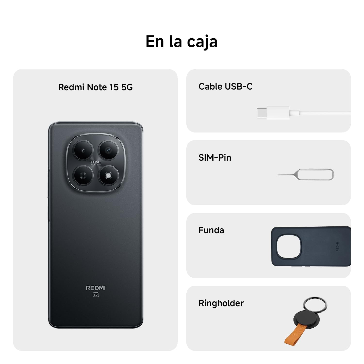 XIAOMI REDMI Note 15 5G - Smartphone de 8+256GB, Pantalla AMOLED FHD+ de 6,77", Snapdragon 6 Gen 3, cámara de 108 MP, batería de 5520 mAh, Cargador no Incluido, Negro (Versión ES) - 4