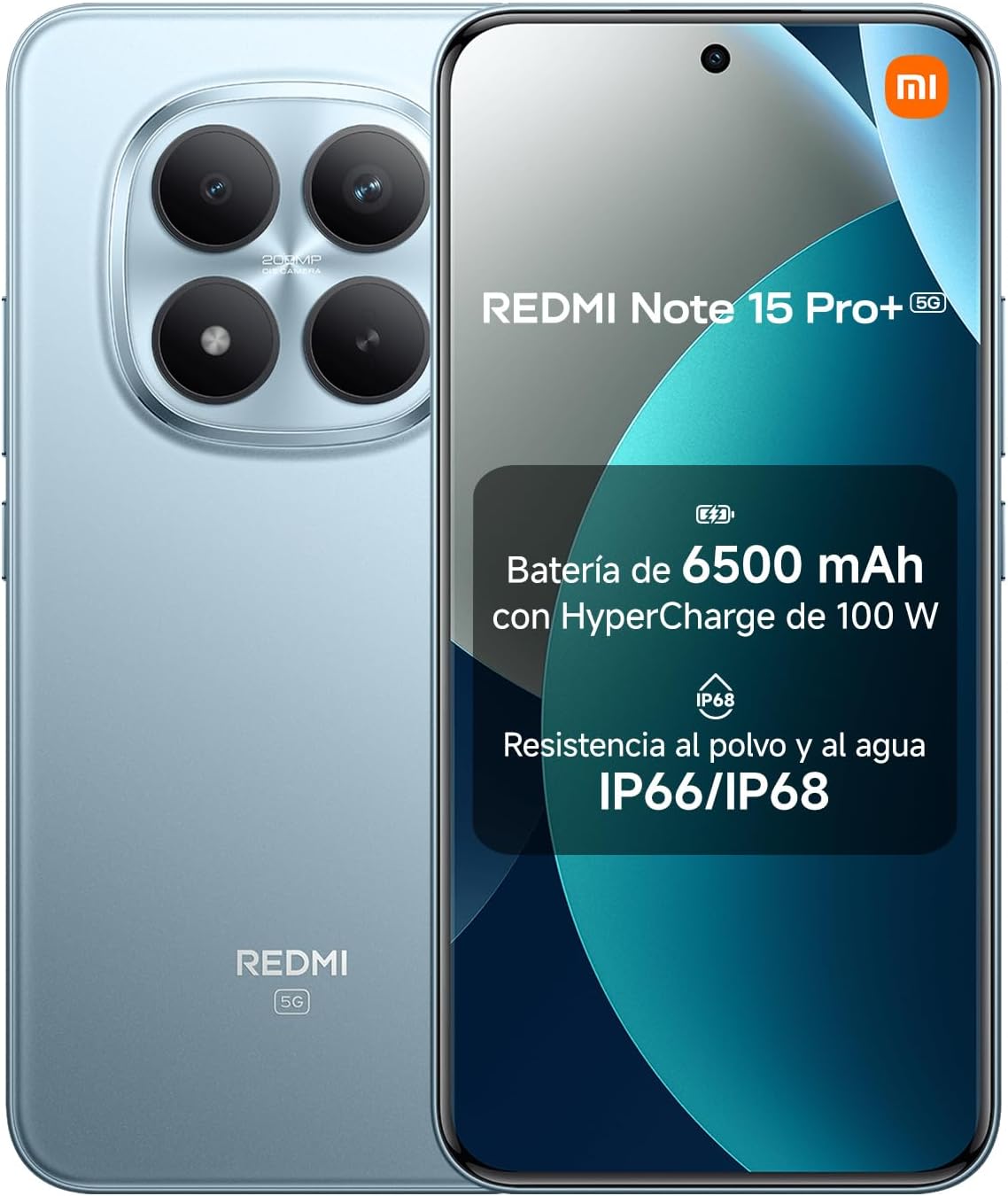 XIAOMI REDMI Note 15 Pro+ 5G - Smartphone de 12+512GB, Pantalla AMOLED 6,83" 1.5K AMOLED, Snapdragon 7s Gen 4, cámara de 200 MP, Hypercharge 100W, Cargador no Incluido, Azul Glaciar (Versión ES) - 1