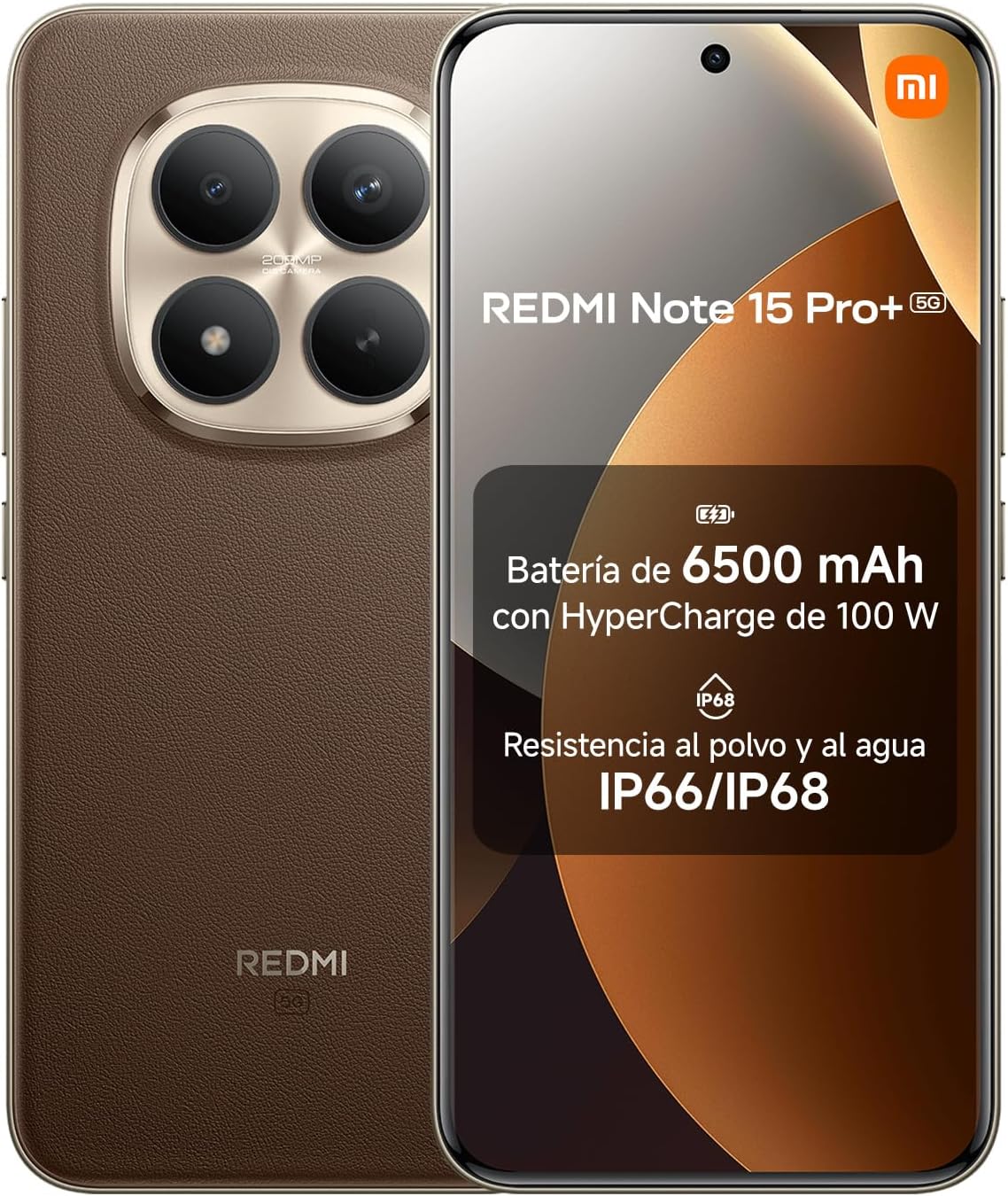 XIAOMI REDMI Note 15 Pro+ 5G - Smartphone de 12+512GB, Pantalla AMOLED 6,83" 1.5K AMOLED, Snapdragon 7s Gen 4, cámara de 200 MP, Hypercharge 100W, Cargador no Incluido, café Moca (Versión ES) - 1