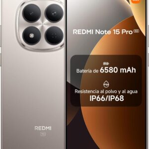 XIAOMI REDMI Note 15 Pro 5G - Smartphone de 8+256GB, Pantalla de 6,83" 1.5K AMOLED, MediaTek Dimensity 7400-Ultra, cámara de 200MP, batería de 6580 mAh, Cargador no Incluido, Titanio (Versión ES)