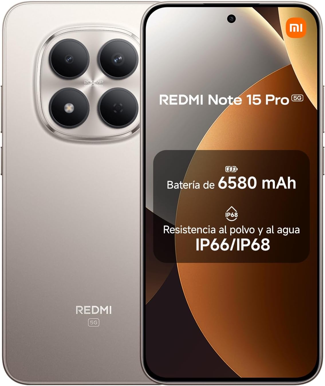 XIAOMI REDMI Note 15 Pro - Smartphone de 8+256GB, Pantalla AMOLED FHD+ de 6,77", MediaTek Helio G200-Ultra, cámara de 200 MP, batería de 6500 mAh, Cargador no Incluido, Titanio (Versión ES) - 1